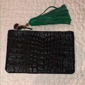 Clare V black croc embossed clutch